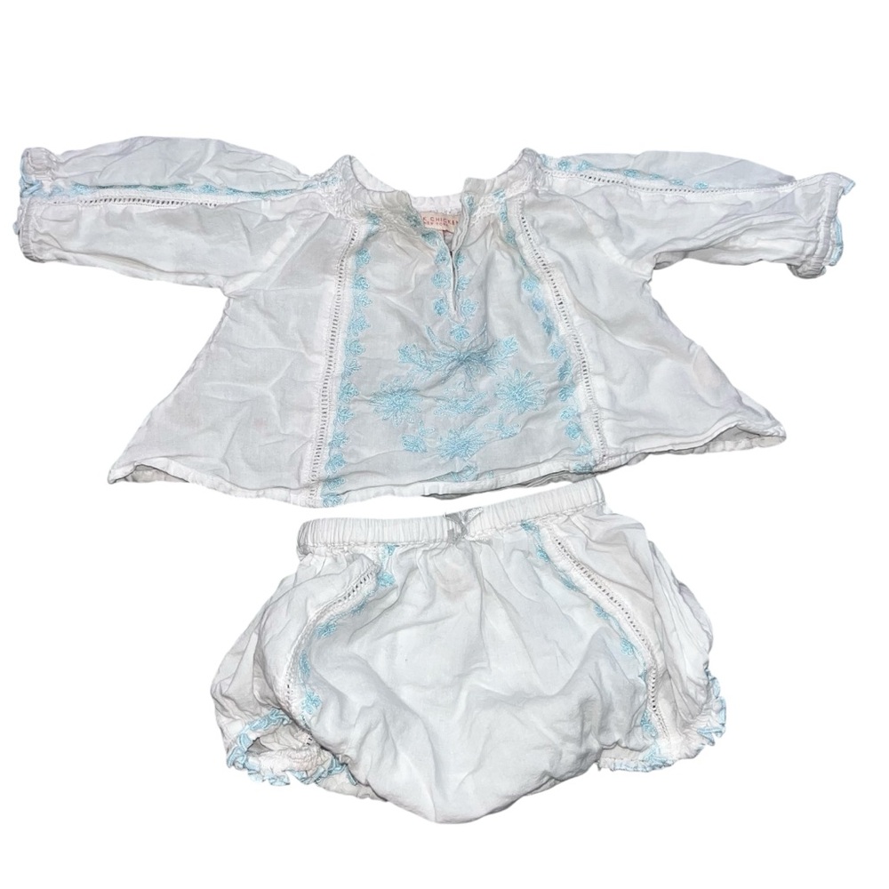 Pink Chicken White Embroidered Top & Bloomer Set size 3-6 Months